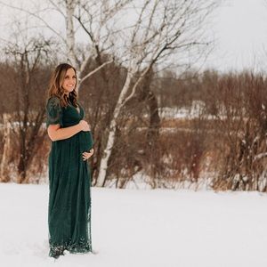 Pink Blush Maternity Dress - Forest Green, Size Small